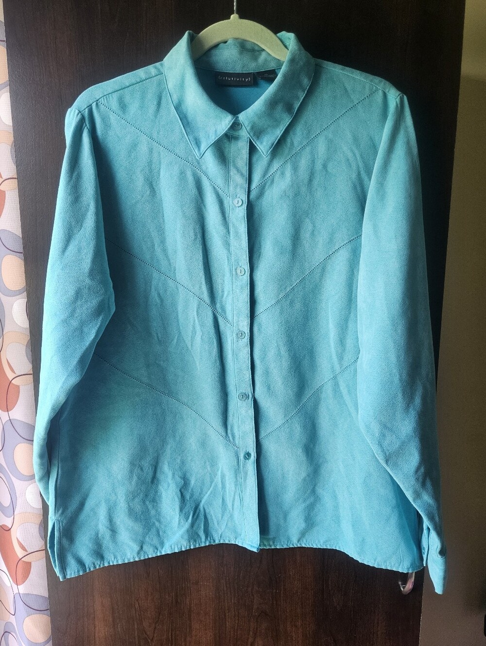 Relativity Teal Blue Faux Suade Button-Up Shirt Size XL